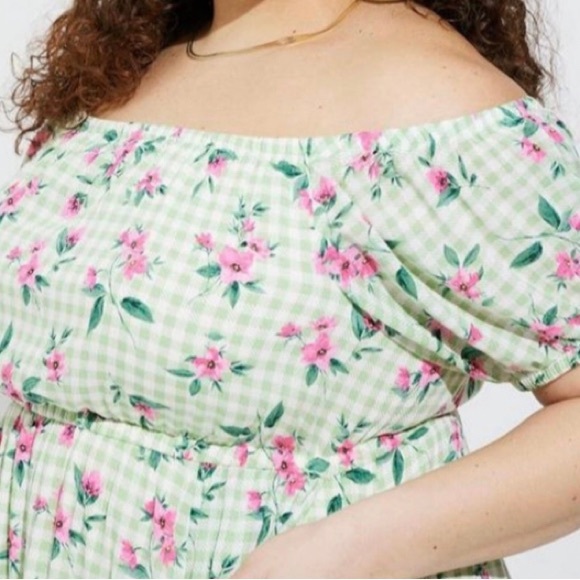 NWT TORRID Retro Chic Midi Green Plaid & Floral Dress - Picture 3 of 11